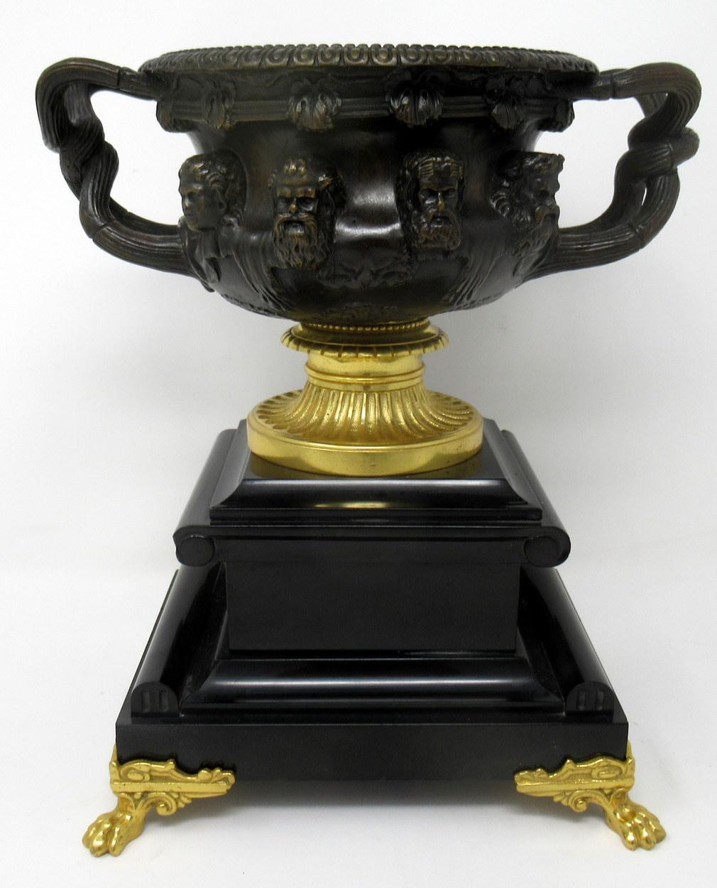 Grand Tour Pair of French Ormolu Bronze Marble Warwick Albani Vases Urns, 19th Century