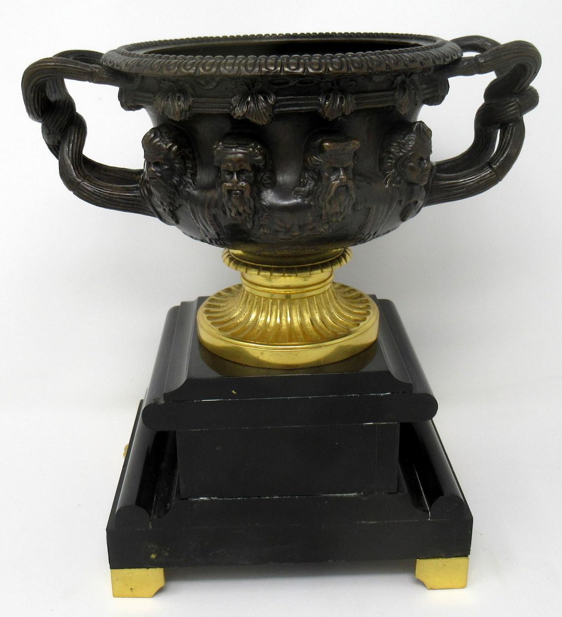 Pair of French Ormolu Bronze Marble Warwick Albani Vases Urns, 19th Century 1