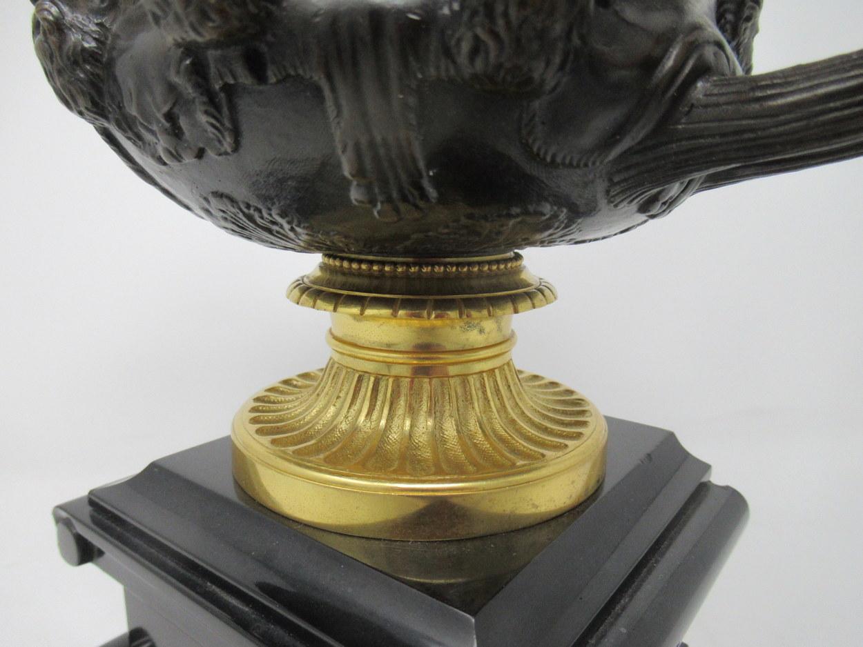 Pair of French Ormolu Bronze Marble Warwick Albani Vases Urns, 19th Century 3