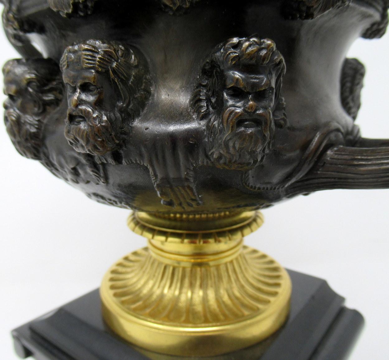 Pair of French Ormolu Bronze Marble Warwick Albani Vases Urns, 19th Century 4