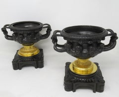 Pair of French Ormolu Bronze Warwick Albani Grand Tour Vases Urns Clodion