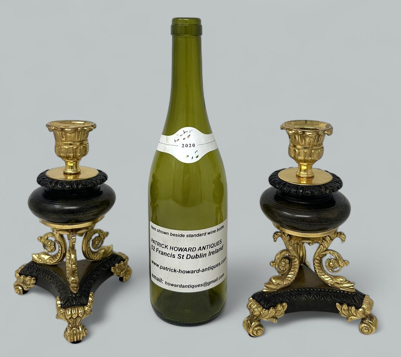 Antique Pair French Ormolu Gilt Bronze Dore Empire Candlesticks with Dolphins For Sale 3