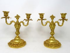 Antique Pair of French Ormolu Gilt Bronze Dore Twin-Arm Candelabras Candlesticks