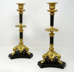 Antique Pair of French Ormolu Gilt Bronze Dore Twin Arm Candelabra Candlesticks