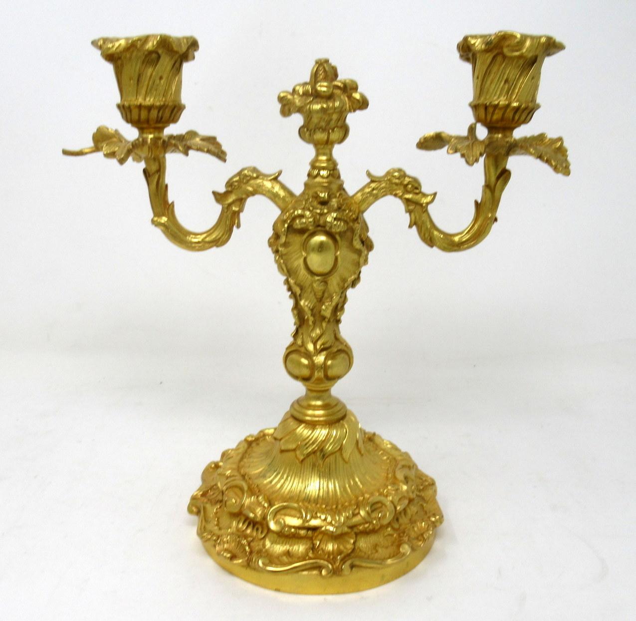 Louis XV Antique Pair of French Ormolu Gilt Bronze Dore Twin-Arm Candelabras Candlesticks