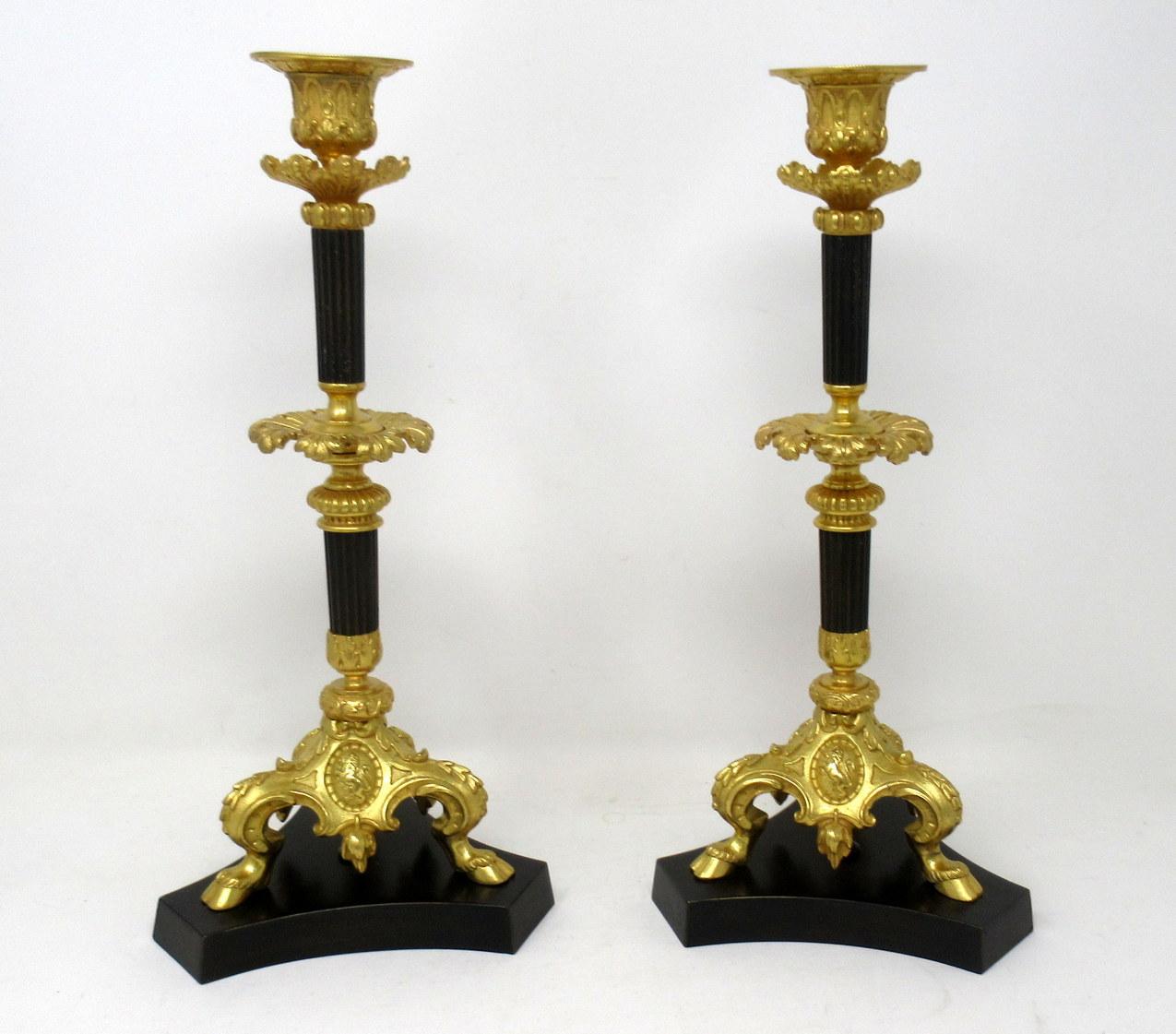 Regency Antique Pair of French Ormolu Gilt Bronze Dore Twin Arm Candelabra Candlesticks