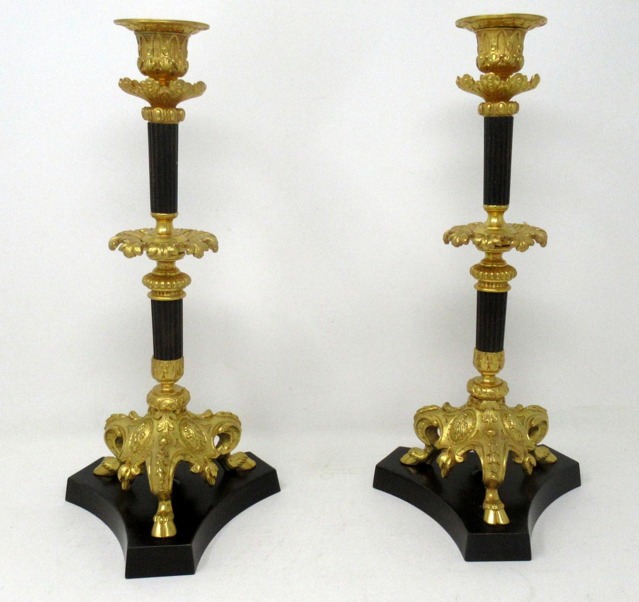 Cast Antique Pair of French Ormolu Gilt Bronze Dore Twin Arm Candelabra Candlesticks