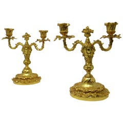 Antique Pair of French Ormolu Gilt Bronze Dore Twin-Arm Candelabras Candlesticks