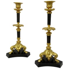 Antique Pair of French Ormolu Gilt Bronze Dore Twin Arm Candelabra Candlesticks