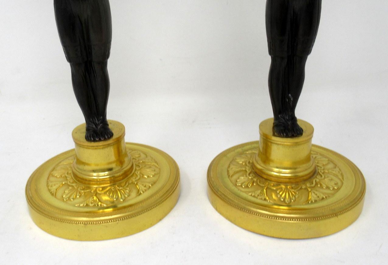 Antique Pair of French Ormolu Gilt Bronze Empire Candlesticks Egyptian Figures 6
