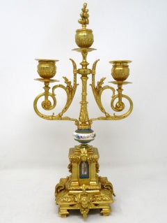 Antique French Ormolu Gilt Bronze Sèvres Porcelain Candelabra 19th Century, Pair