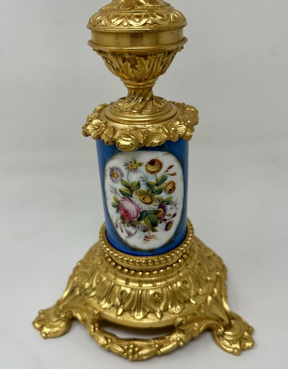 Antique Pair French Ormolu Gilt Bronze Sevres Porcelain Candelabras Candlesticks For Sale 4