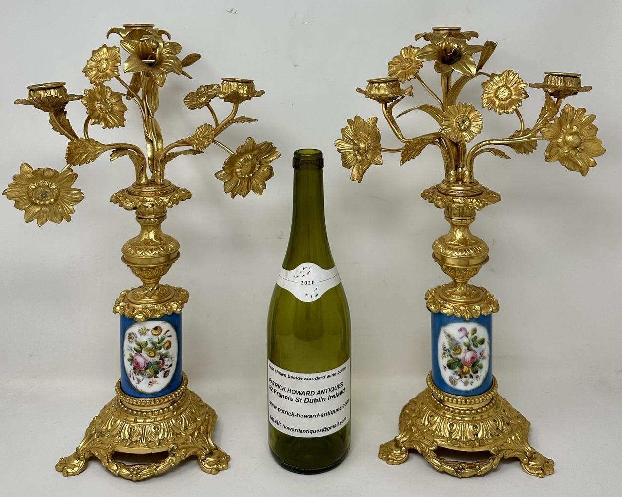 Antique Pair French Ormolu Gilt Bronze Sevres Porcelain Candelabras Candlesticks For Sale 6