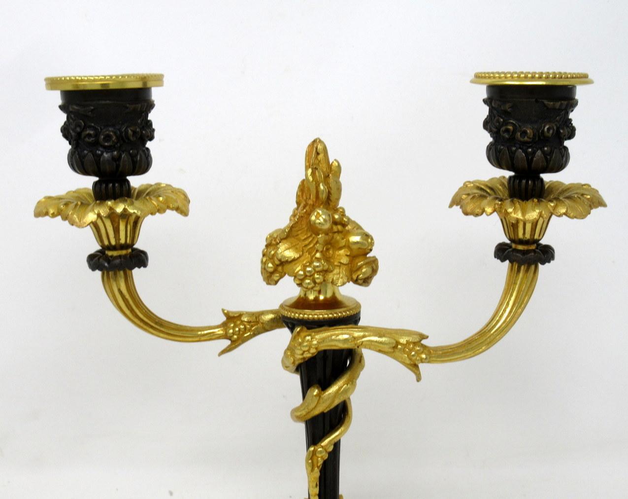 Antique Pair of French Ormolu Gilt Bronze Twin Arm Candelabra Candlesticks In Good Condition In Dublin, Ireland