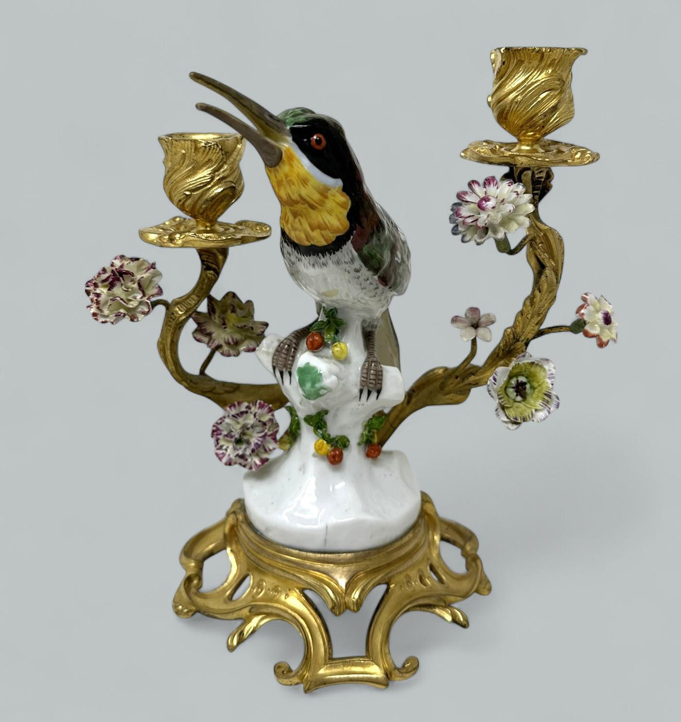 Antique Pair French Ormolu Vergoldetes Porzellan Vögel Kerzenleuchter Kandelaber Samson im Zustand „Gut“ im Angebot in Dublin, Ireland