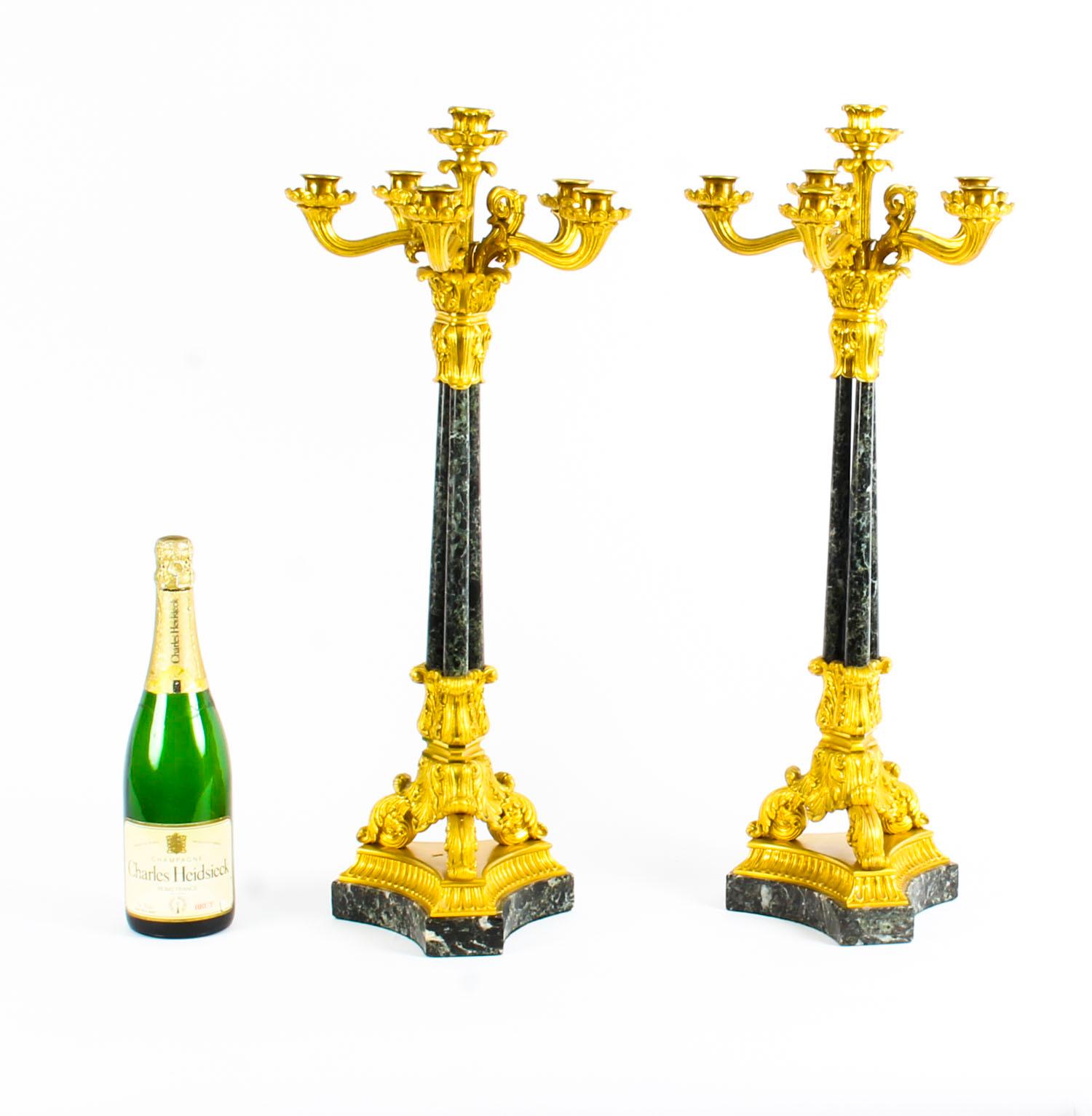 Antique Pair of French Ormolu and Marble Candelabra, 19th Century 9