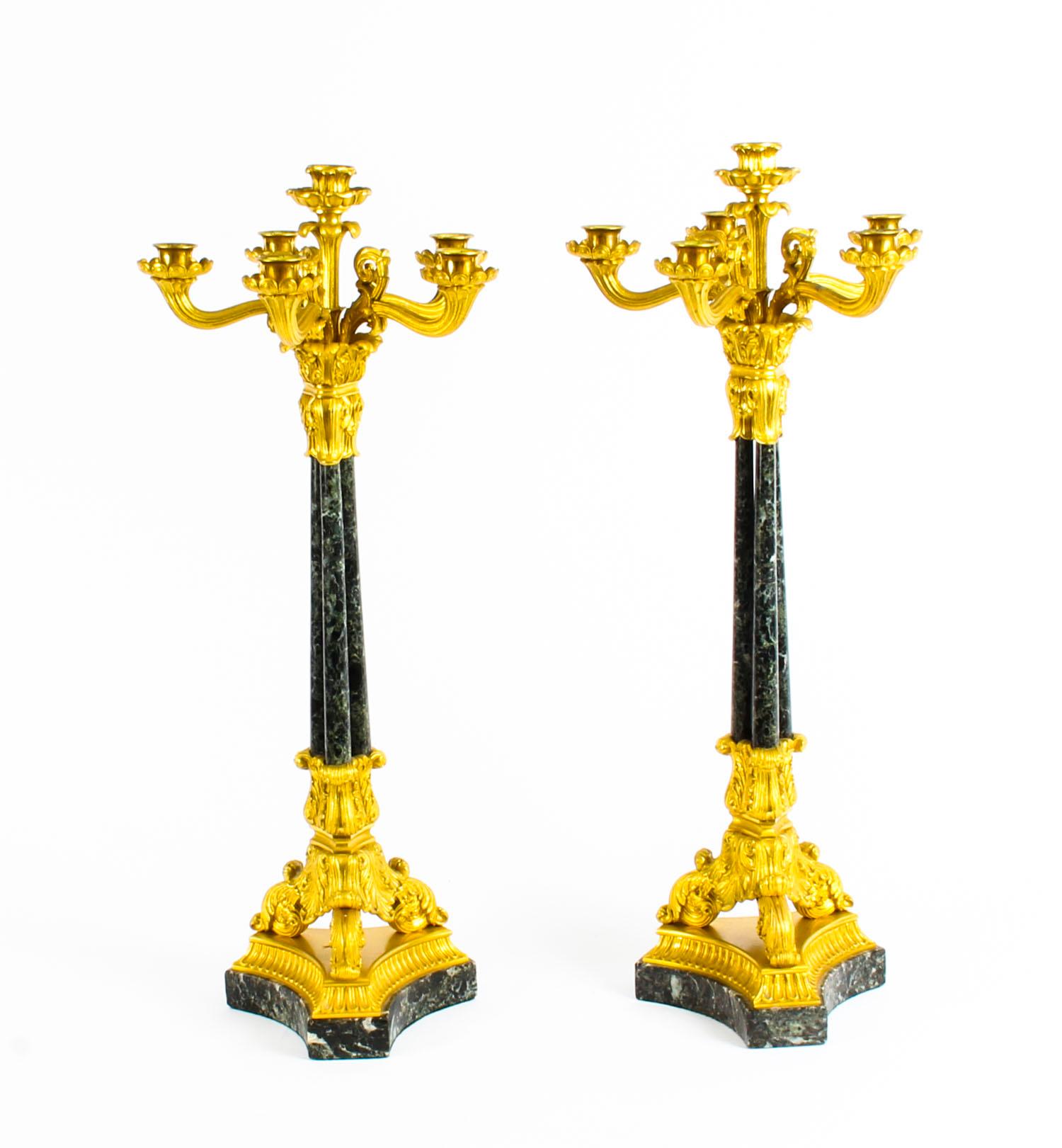 Antique Pair of French Ormolu and Marble Candelabra, 19th Century 10