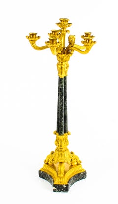 Antique Pair of French Ormolu and Marble Candelabra, 19th Century