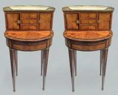 Antique French Pair Ormolu Marble Kingwood Rosewood Marquetry Desks Side Tables
