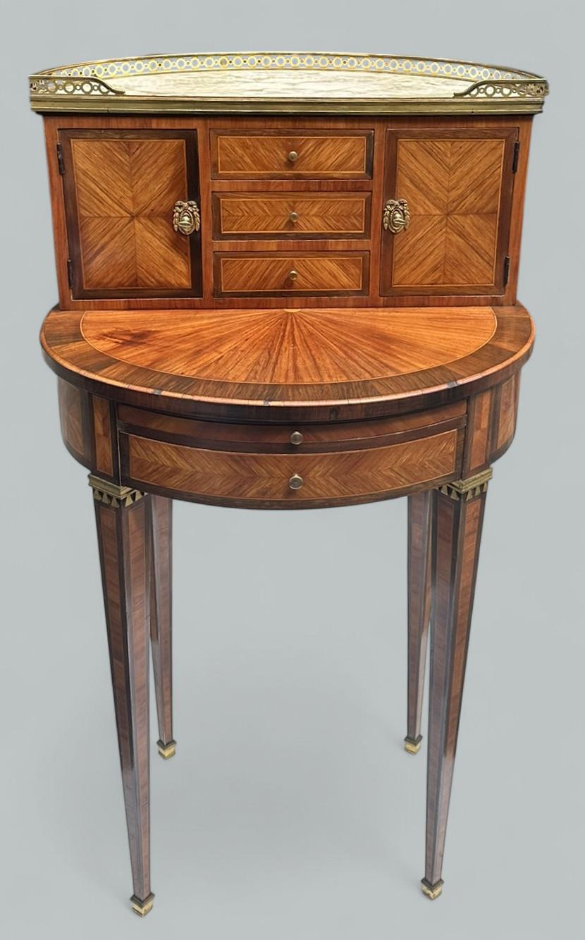 Victorien Antique Paire de bureaux français en marqueterie de bois de rose et marbre d'orfèvrerie en vente