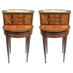 Antique Pair French Ormolu Marble Kingwood Rosewood Marquetry Desks Side Tables