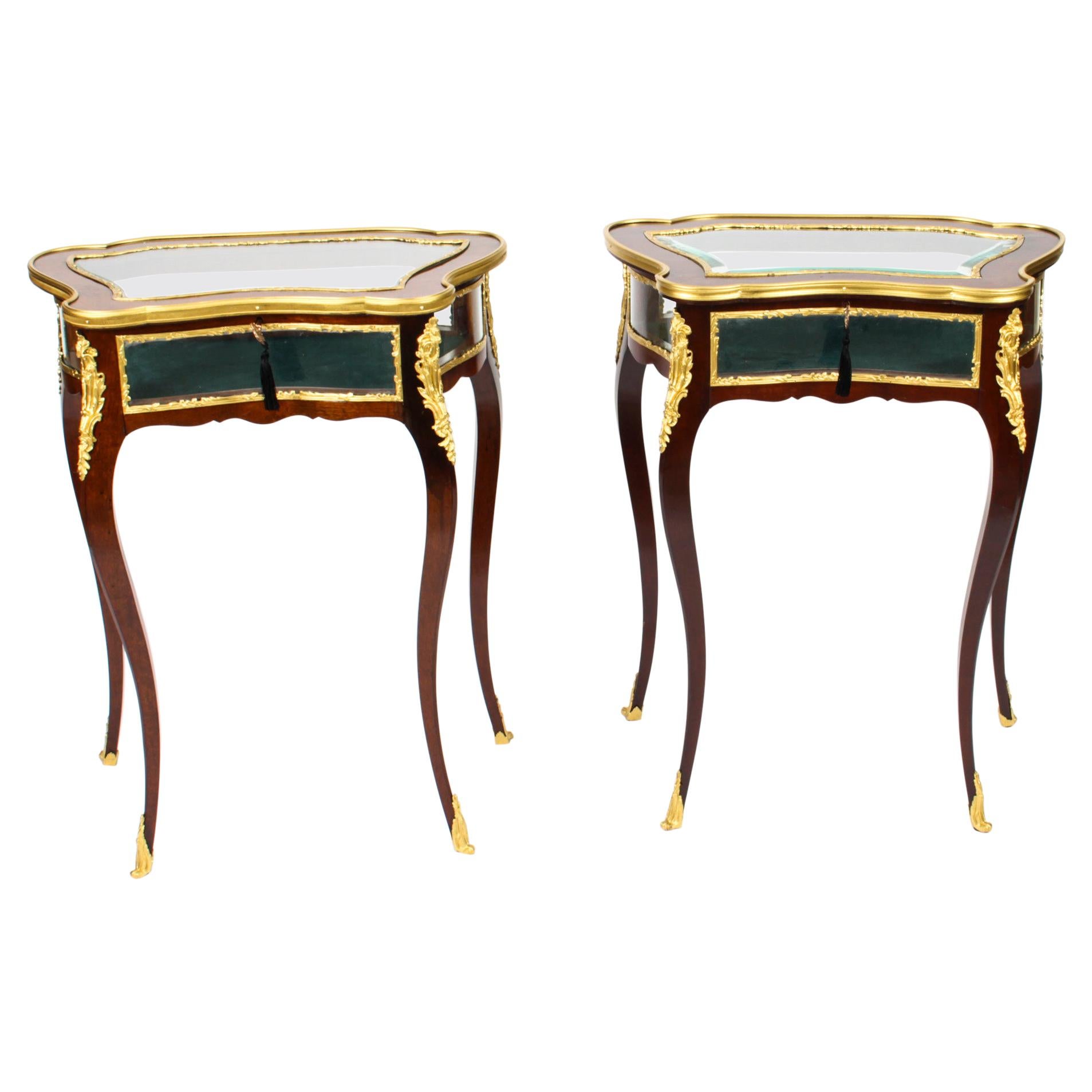 Antique Pair French Ormolu Mounted Bijouterie Display Tables, 19th Century