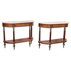 Antique Pair French Ormolu Mounted Carrara Marble Topped Console Tables 19th C