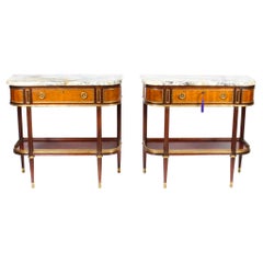 Antique Pair French Ormolu Mounted Console Side Tables 19th Century