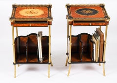 Antique Pair French Ormolu Mounted Occasional Side Tables 19th Century