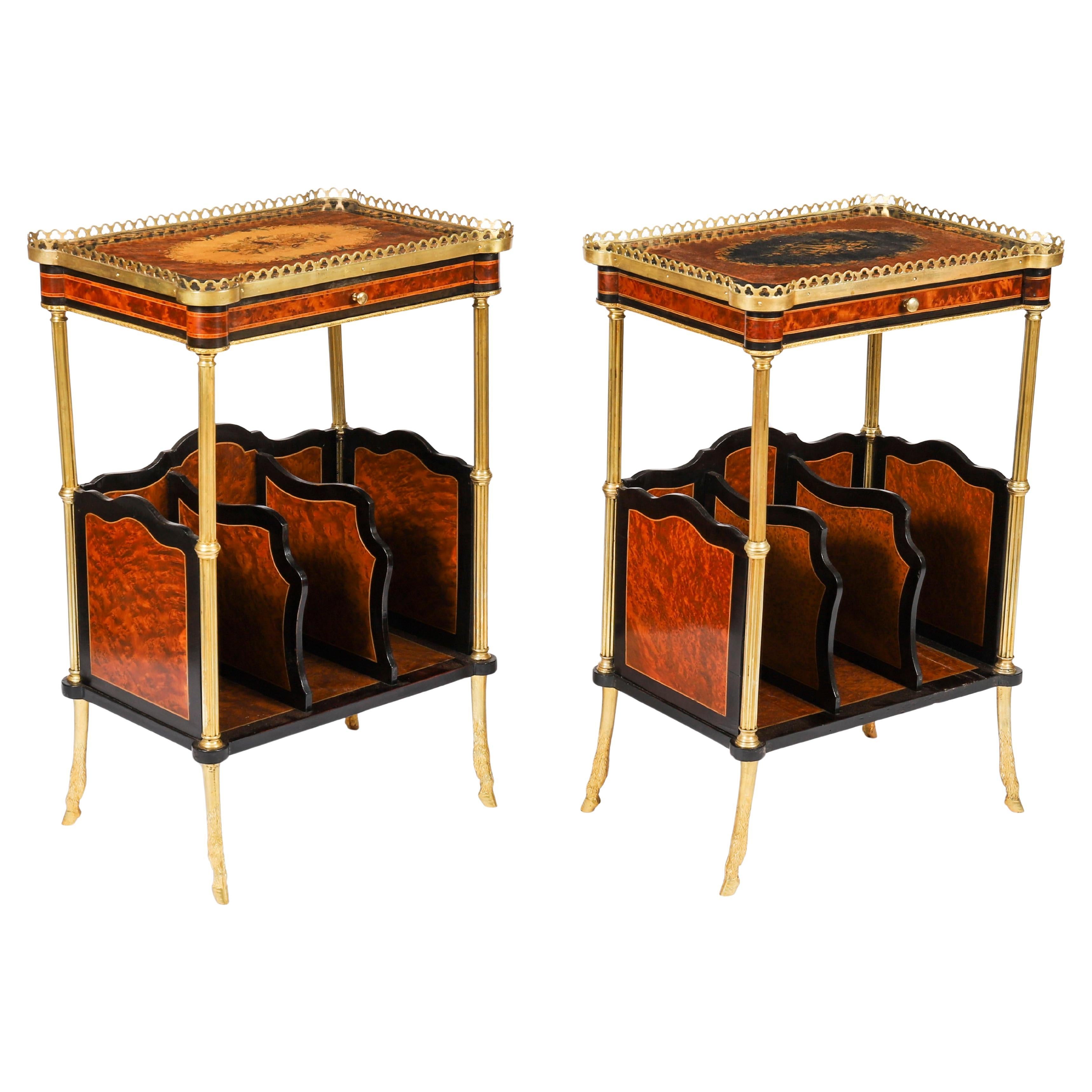 Antique Pair French Ormolu Mounted Occasional Side Tables 19th Century For Sale