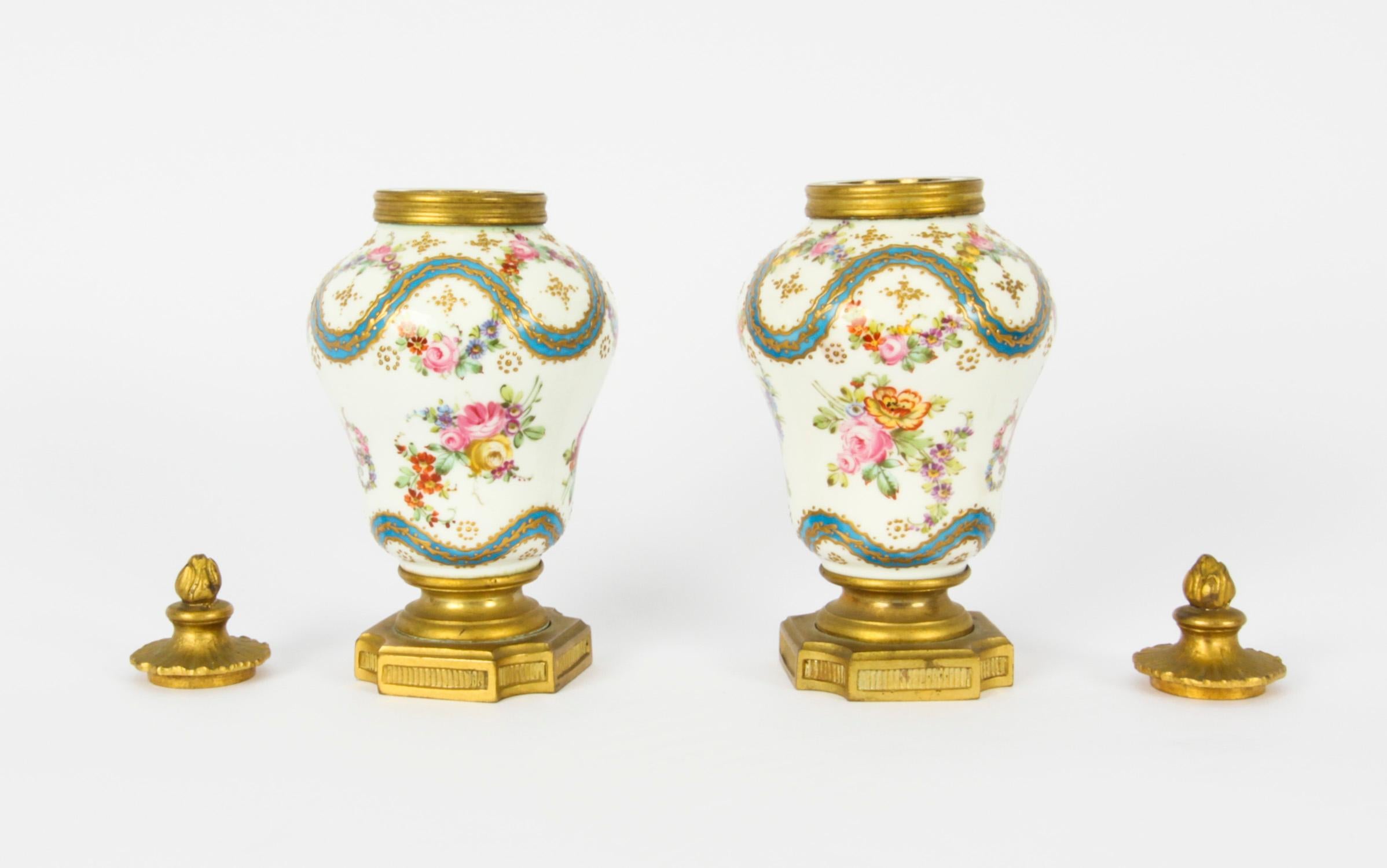 Antique Pair French Ormolu Mounted Sevres Lidded Vases Mid 19th C In Good Condition In London, GB
