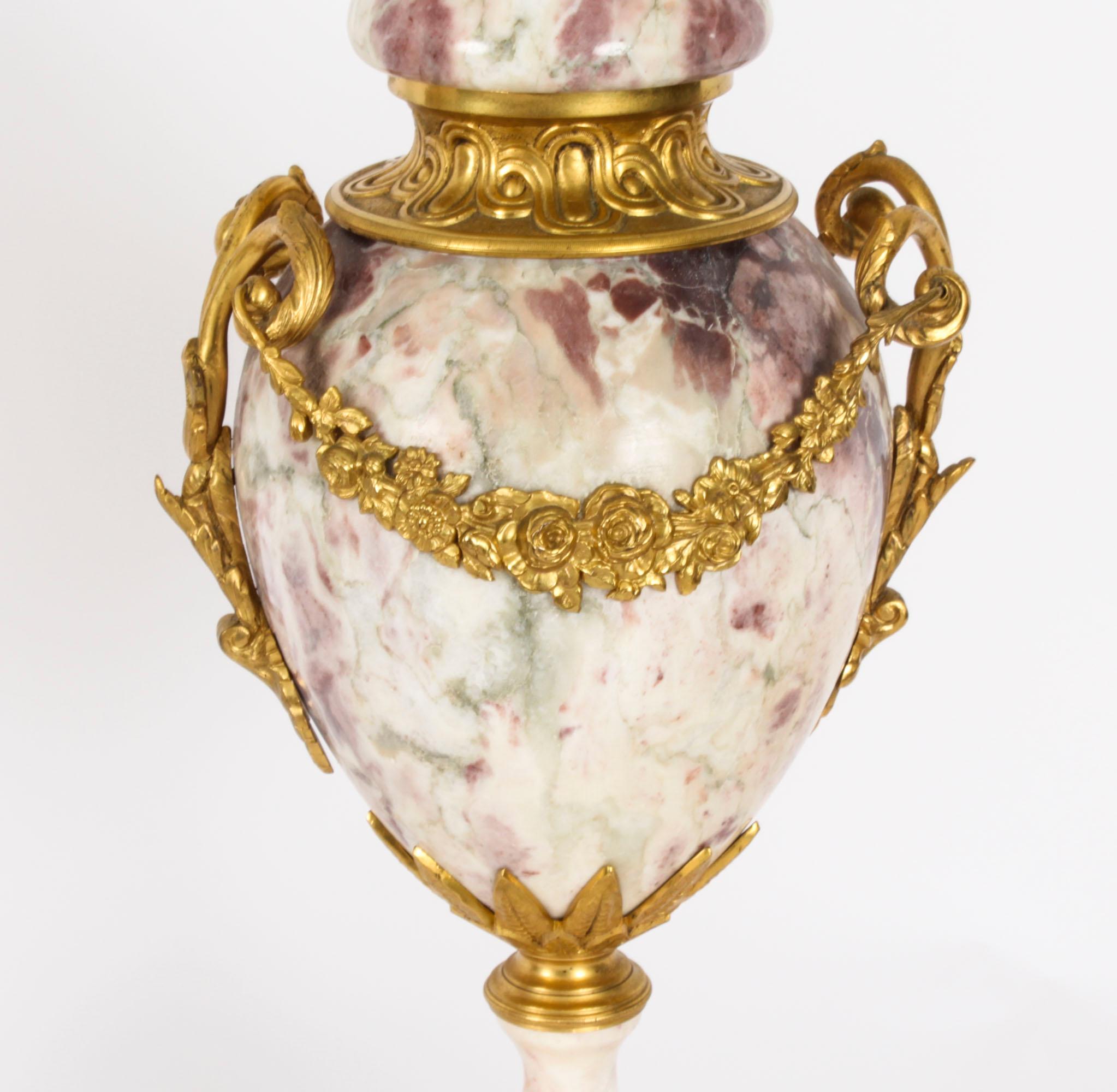 Antique Pair French Ormolu Mounted Variegated Marble Table Lamps 19th Century For Sale 8