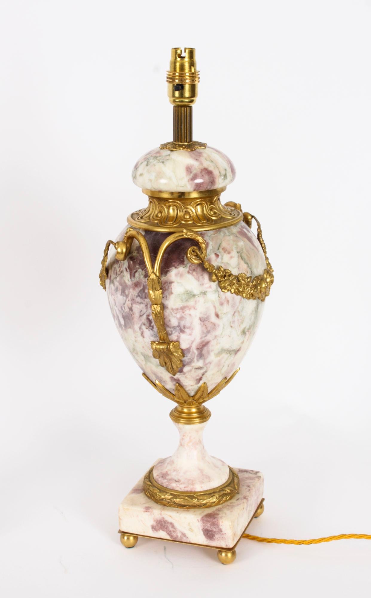 Antique Pair French Ormolu Mounted Variegated Marble Table Lamps 19th Century For Sale 10