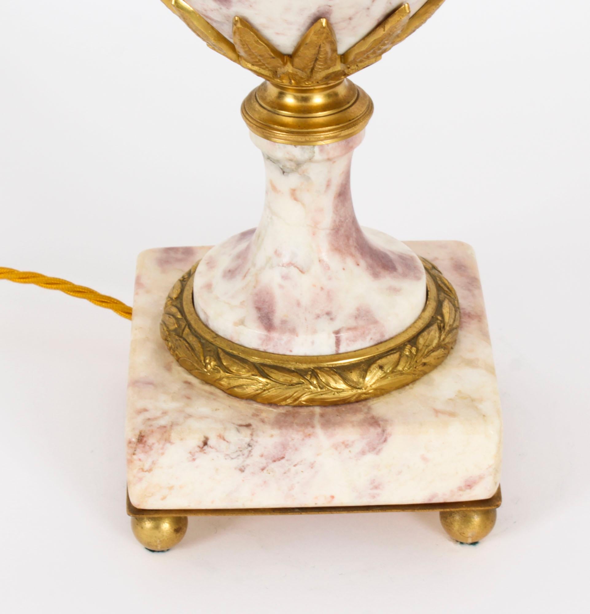 Antique Pair French Ormolu Mounted Variegated Marble Table Lamps 19th Century For Sale 2