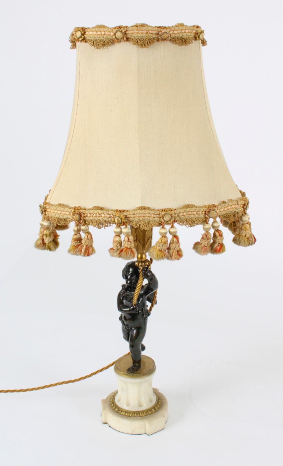 Antique Pair of French Ormolu & Patinated Bronze Cherub Table Lamps 19th C In Good Condition In London, GB