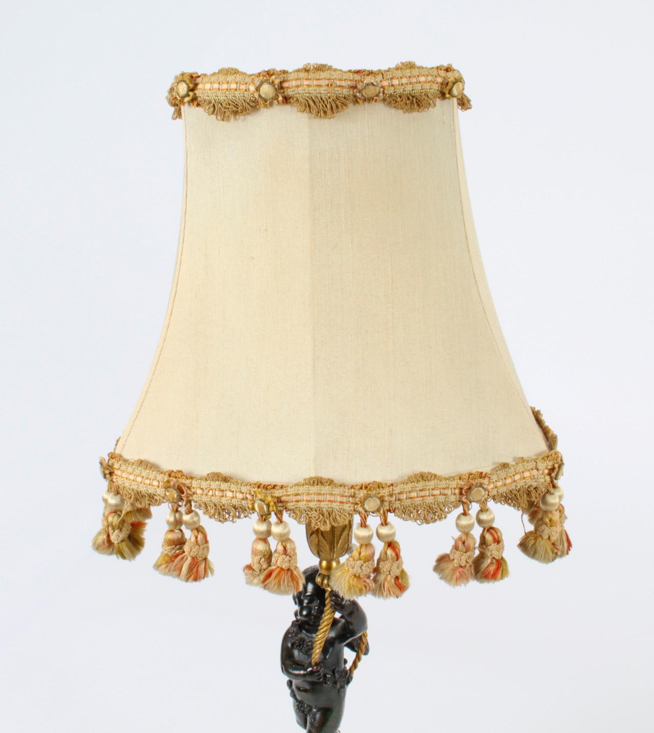 Late 19th Century Antique Pair of French Ormolu & Patinated Bronze Cherub Table Lamps 19th C