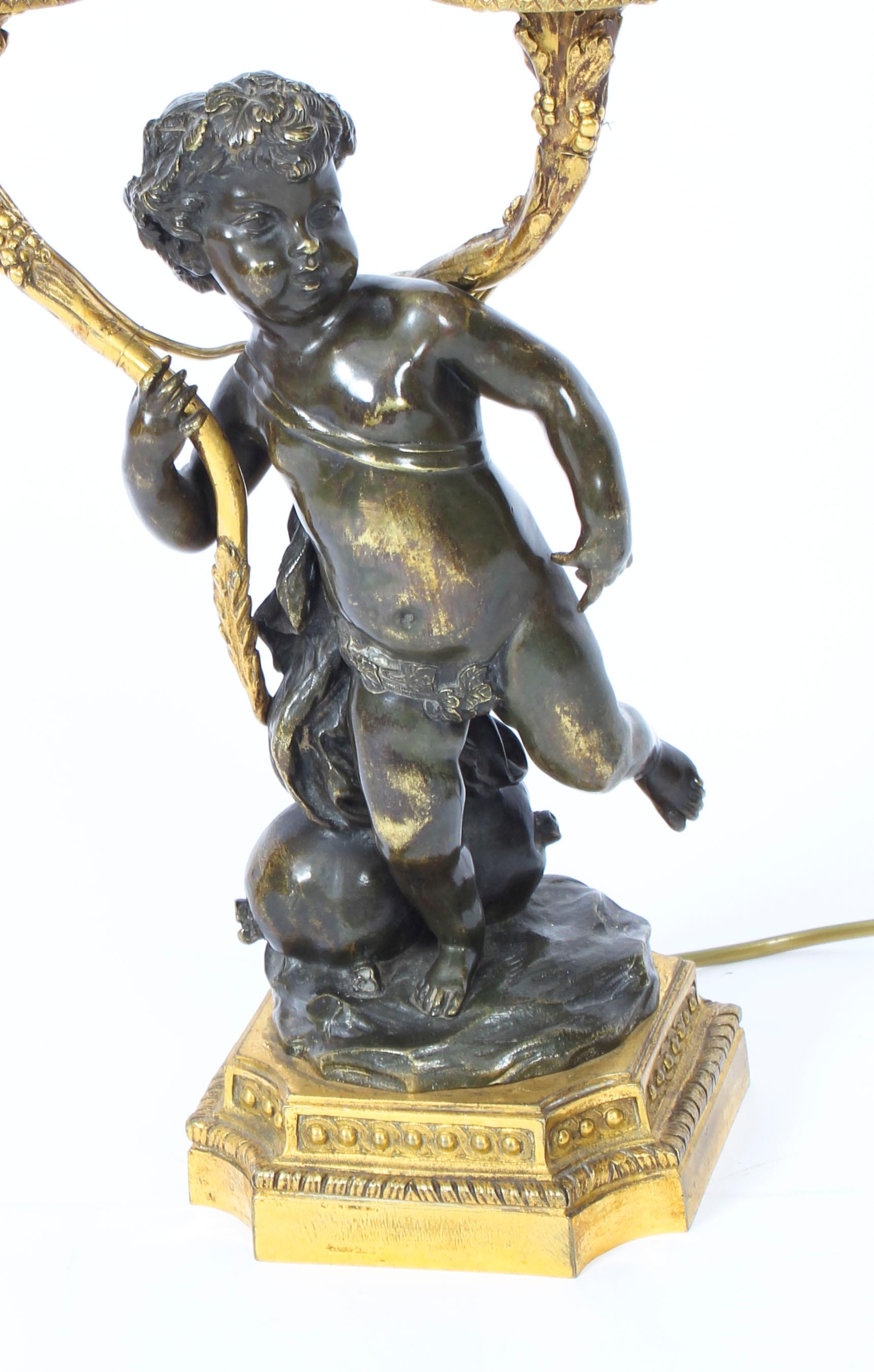 Pair of French Ormolu and Patinated Bronze Cherubs Table Lamps 19th Century 7