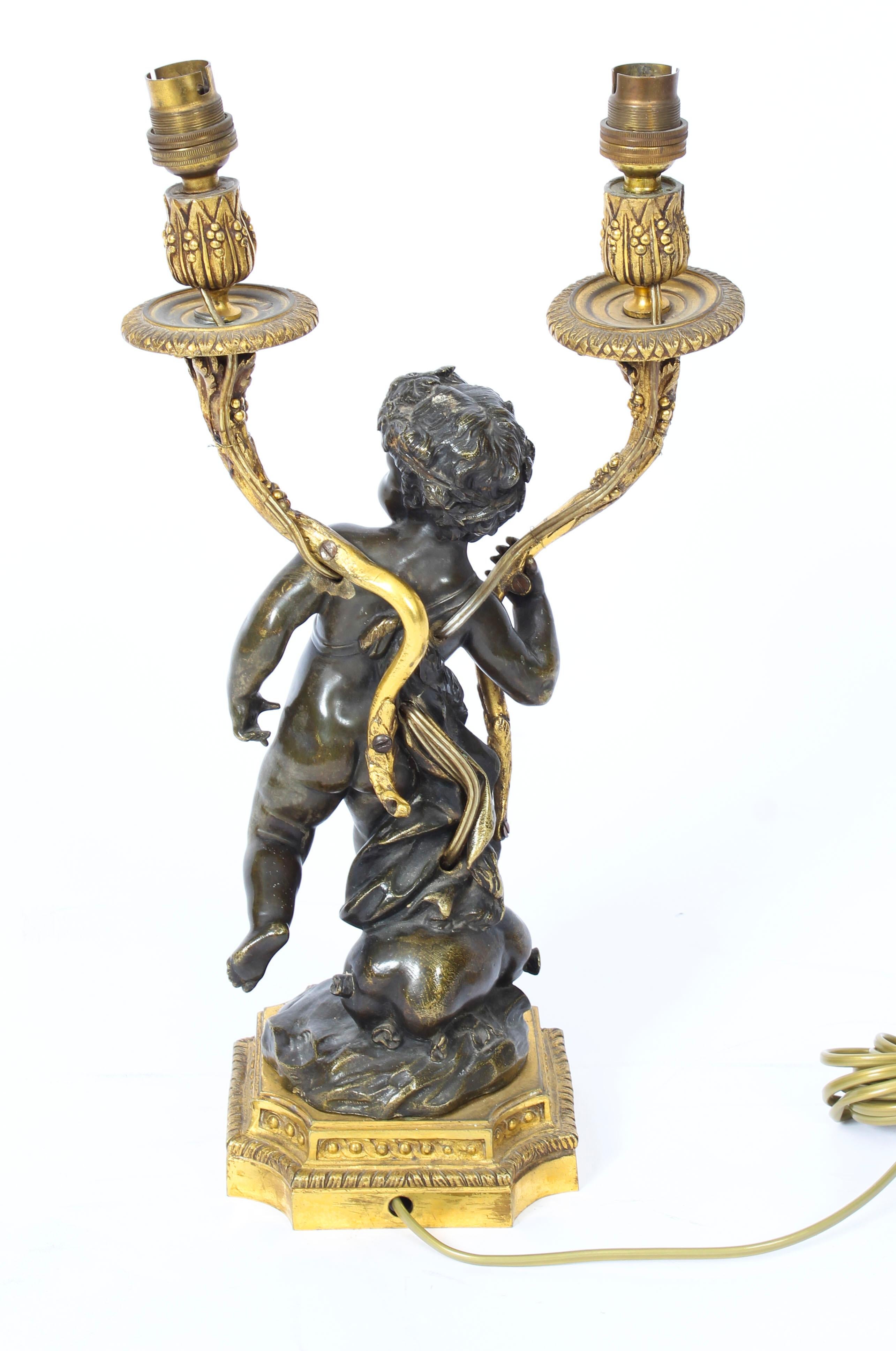 Pair of French Ormolu and Patinated Bronze Cherubs Table Lamps 19th Century 10
