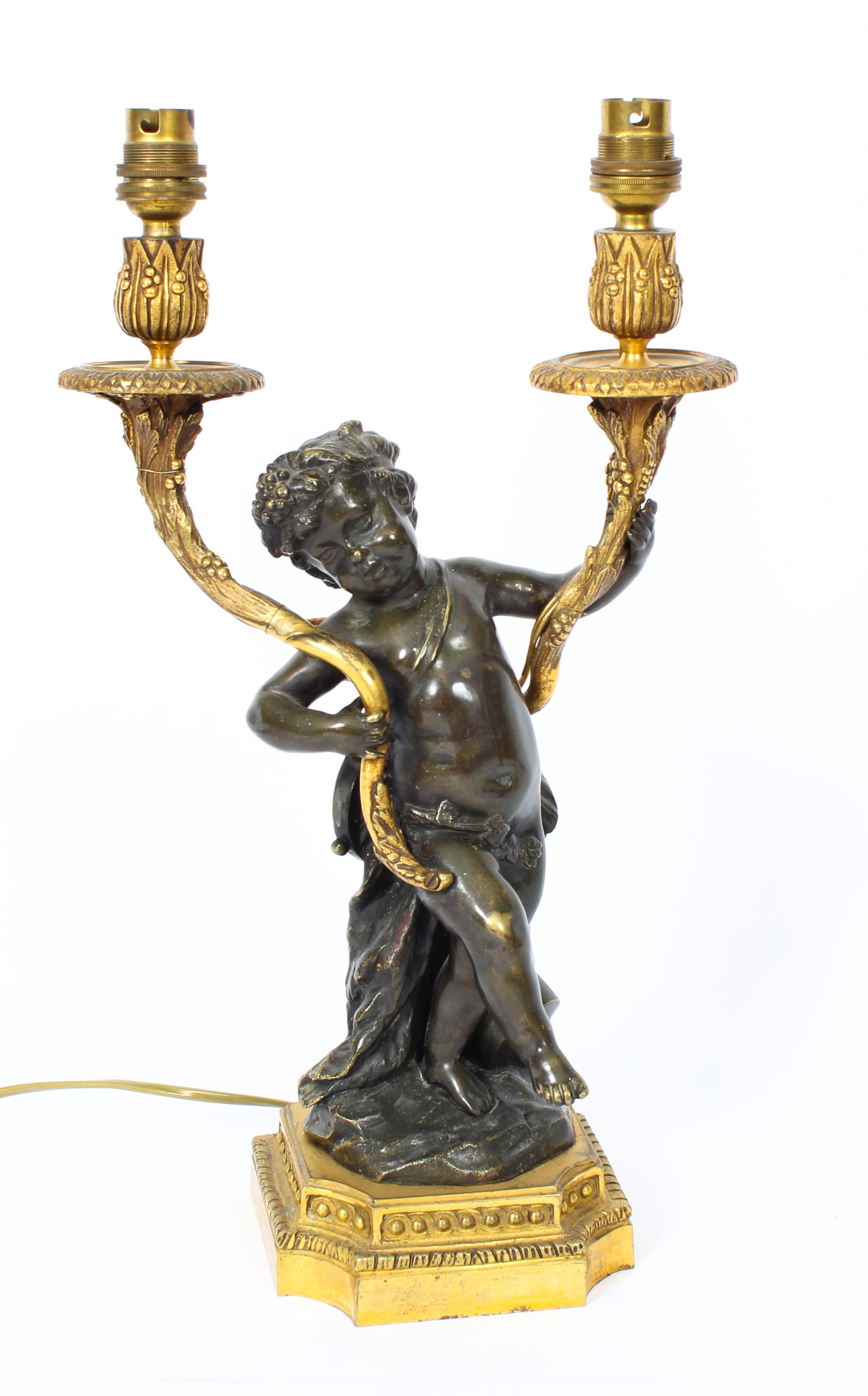 Pair of French Ormolu and Patinated Bronze Cherubs Table Lamps 19th Century In Good Condition In London, GB