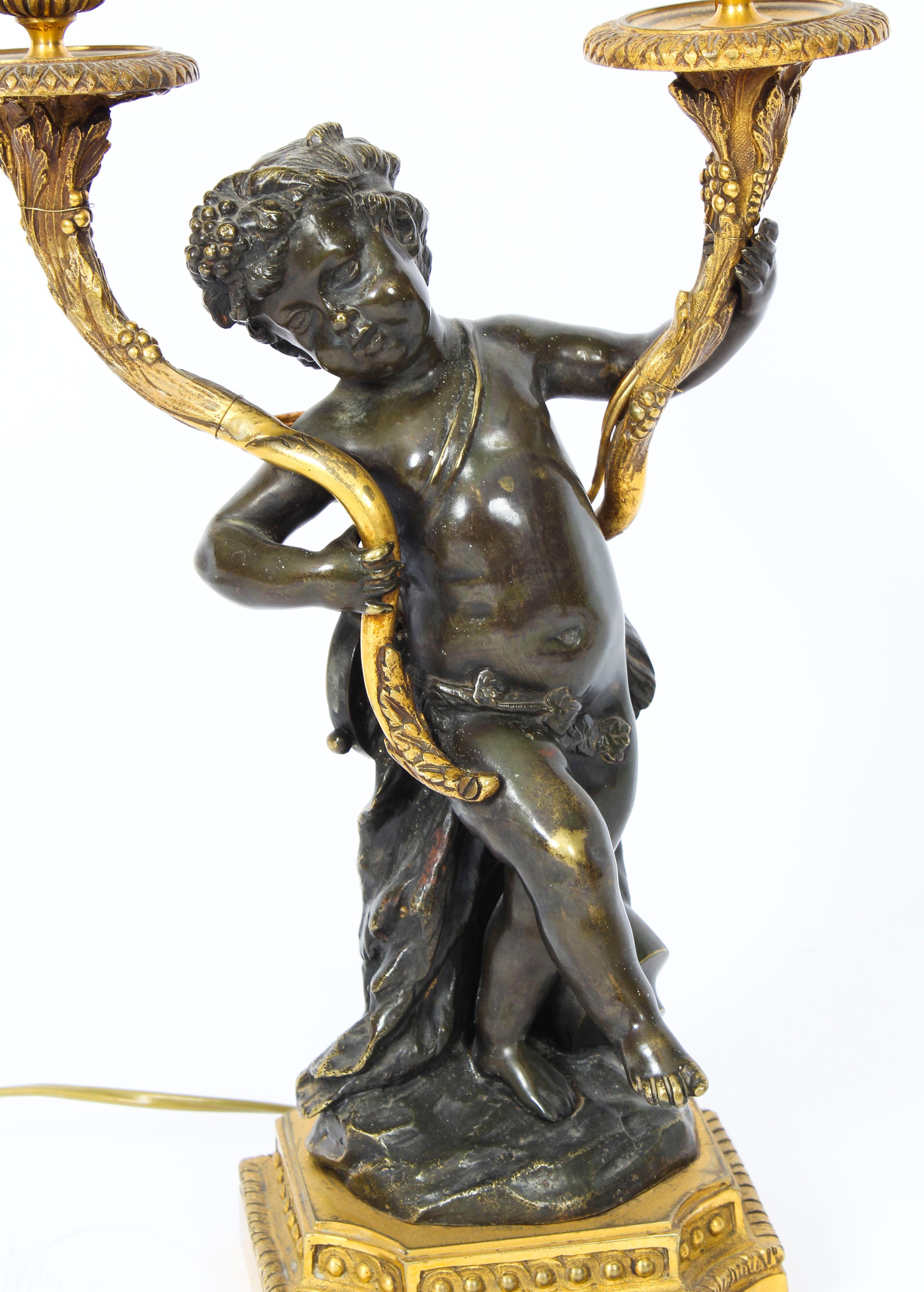 Mid-19th Century Pair of French Ormolu and Patinated Bronze Cherubs Table Lamps 19th Century