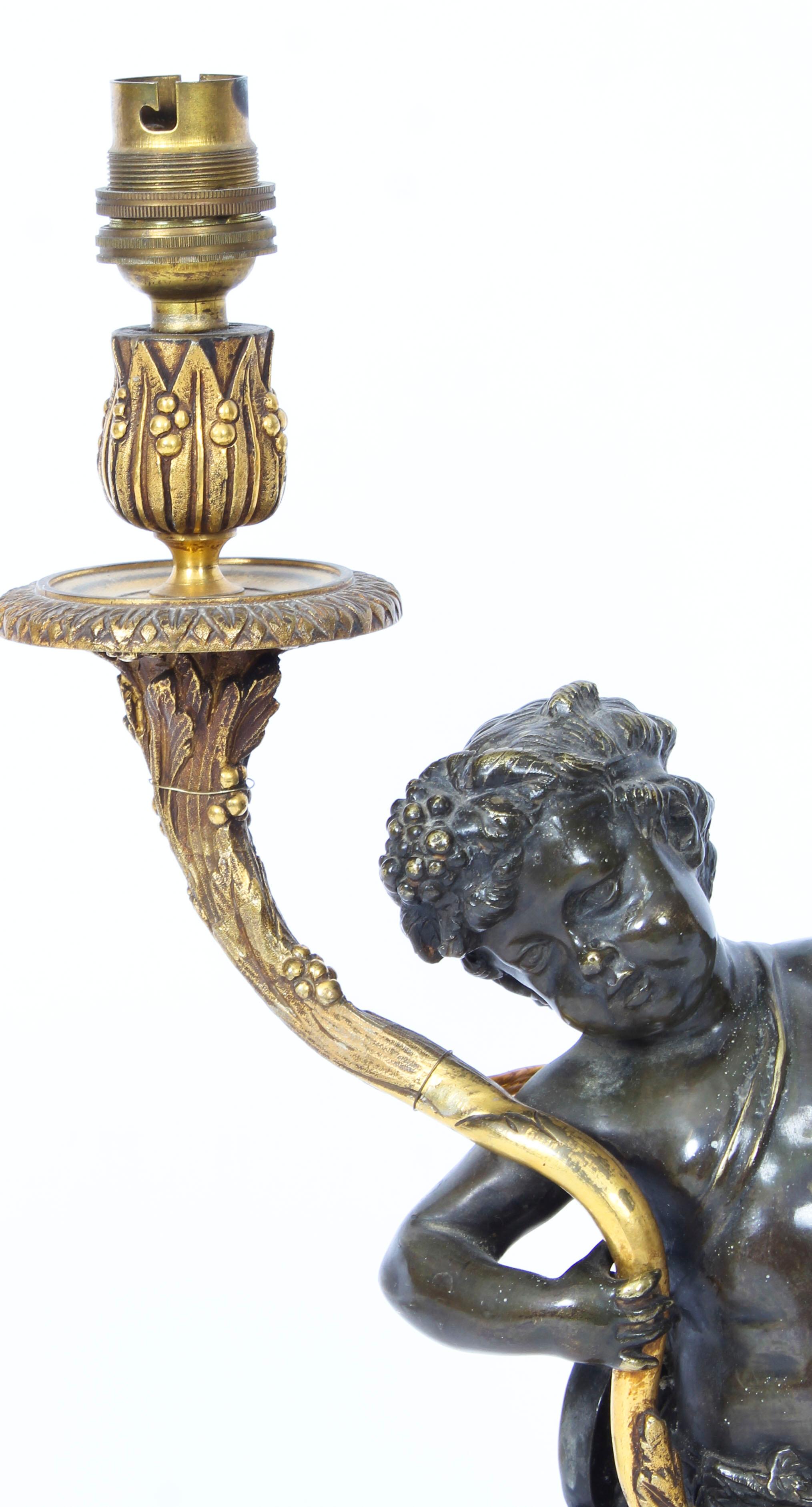 Pair of French Ormolu and Patinated Bronze Cherubs Table Lamps 19th Century 2