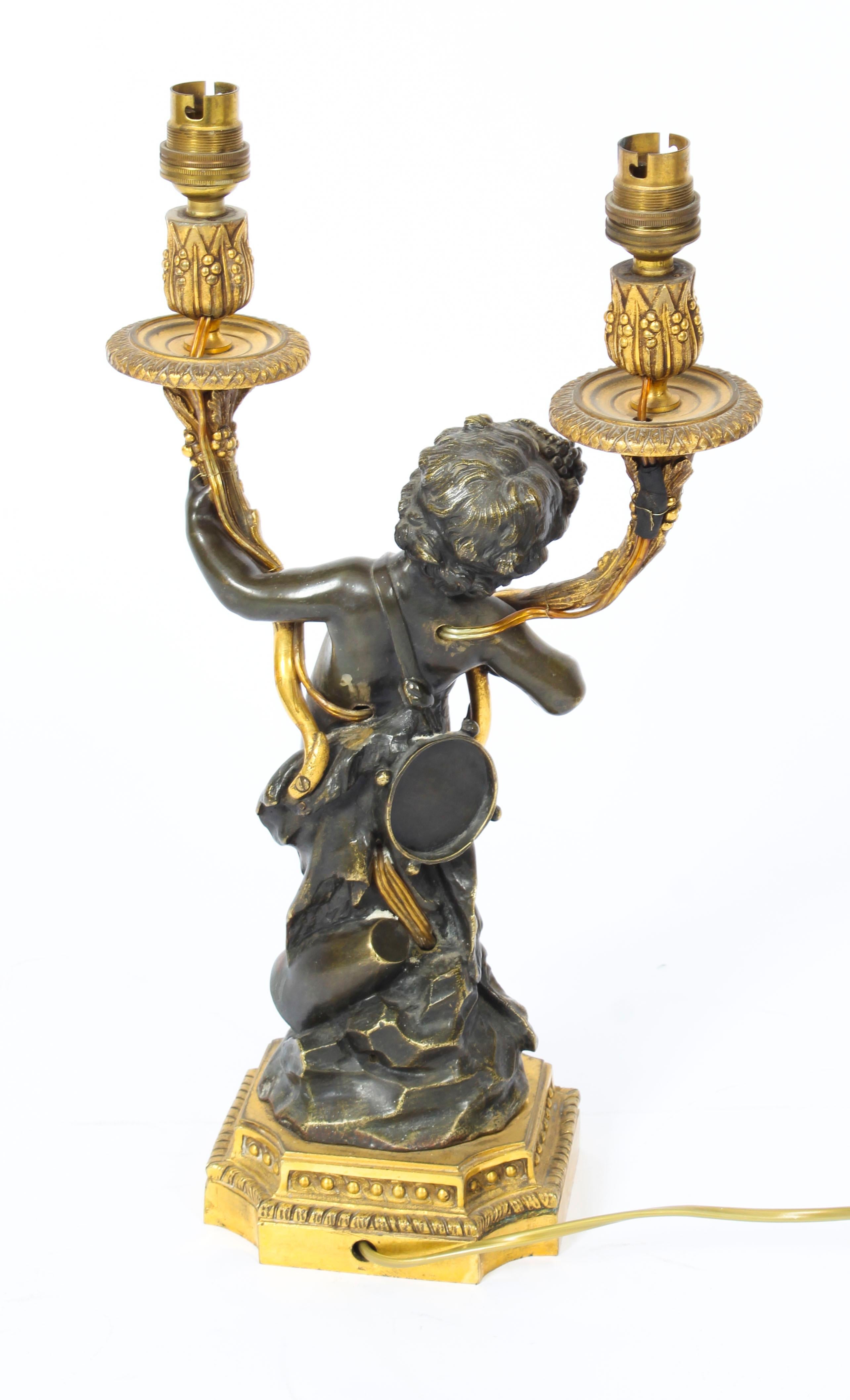 Pair of French Ormolu and Patinated Bronze Cherubs Table Lamps 19th Century 5