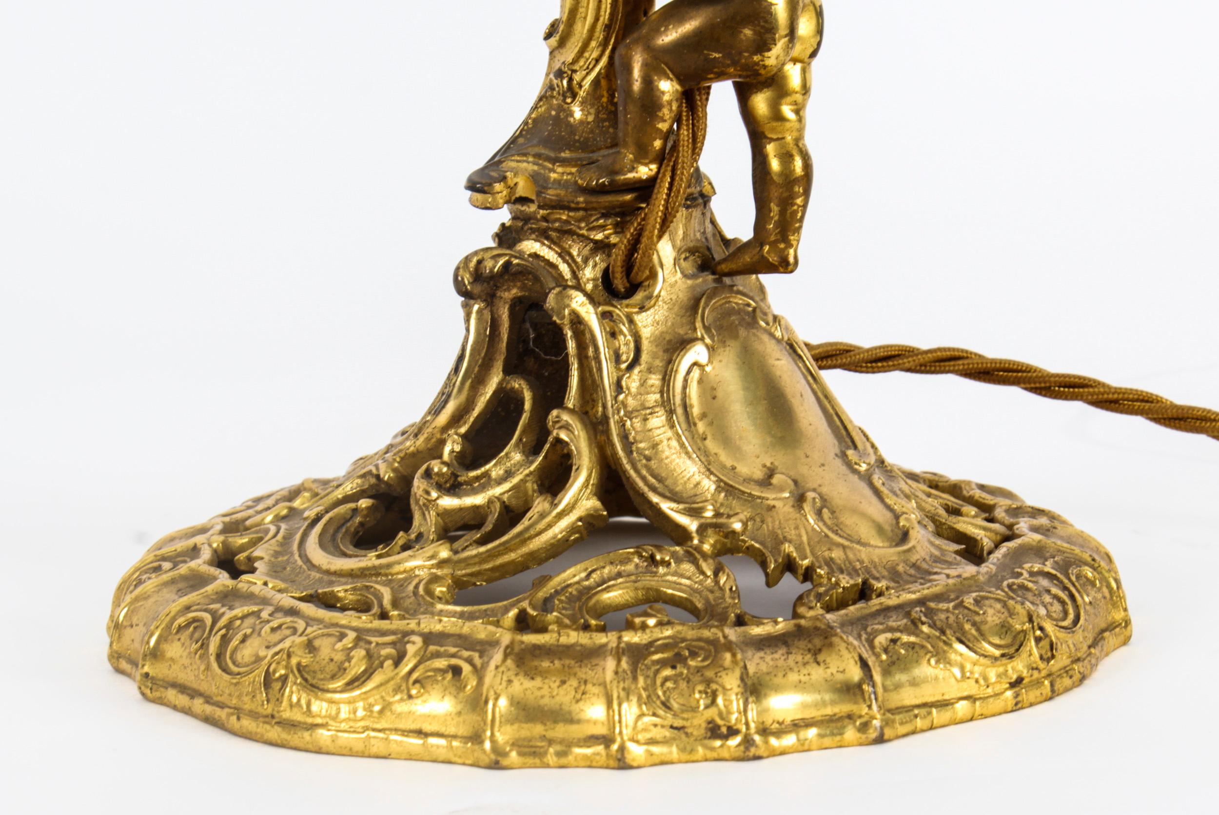 Antique Pair French Ormolu Rococo Cherub Table Lamps 19th Century 6