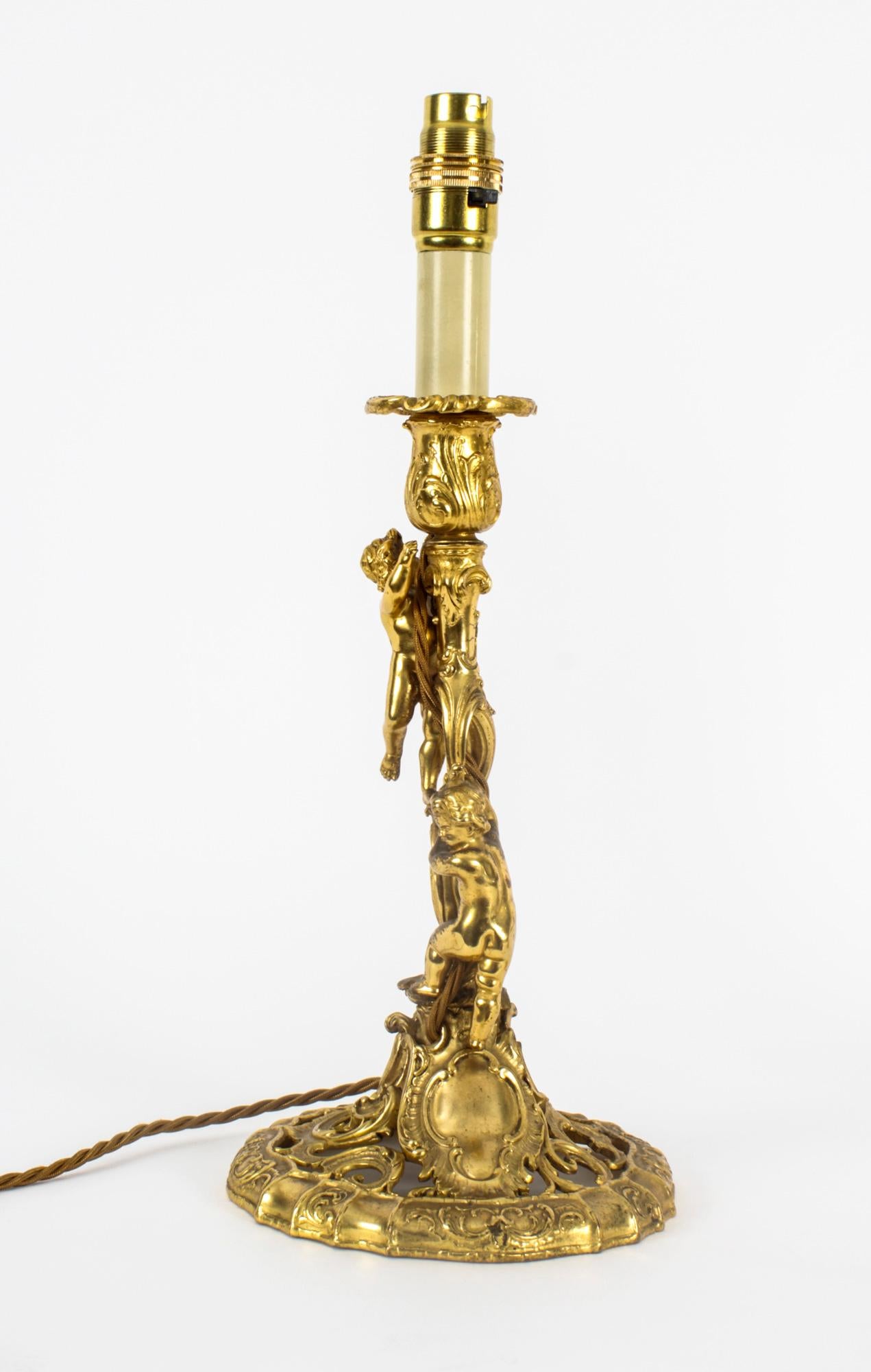 Antique Pair French Ormolu Rococo Cherub Table Lamps 19th Century 10