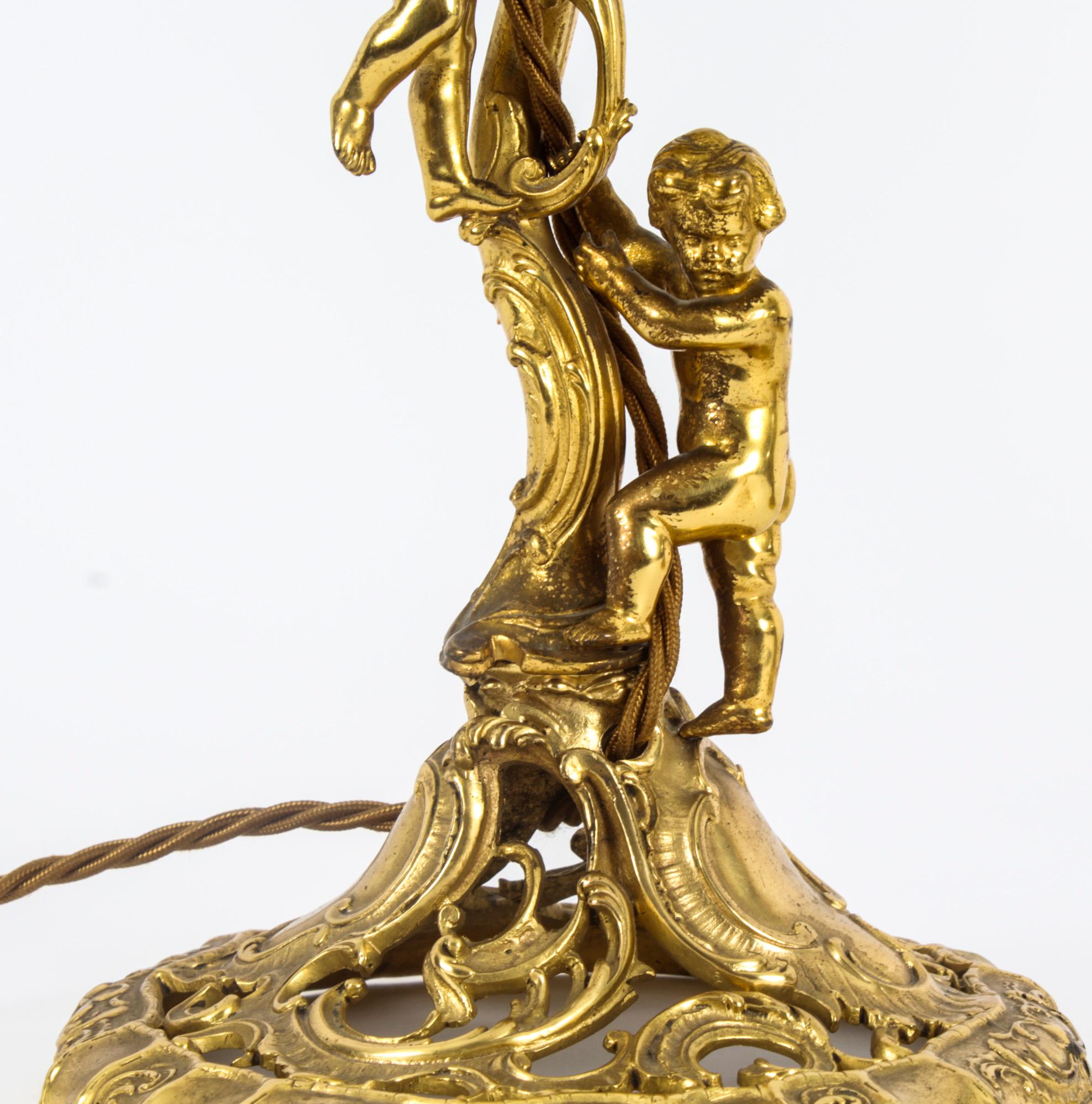 Antique Pair French Ormolu Rococo Cherub Table Lamps 19th Century 12