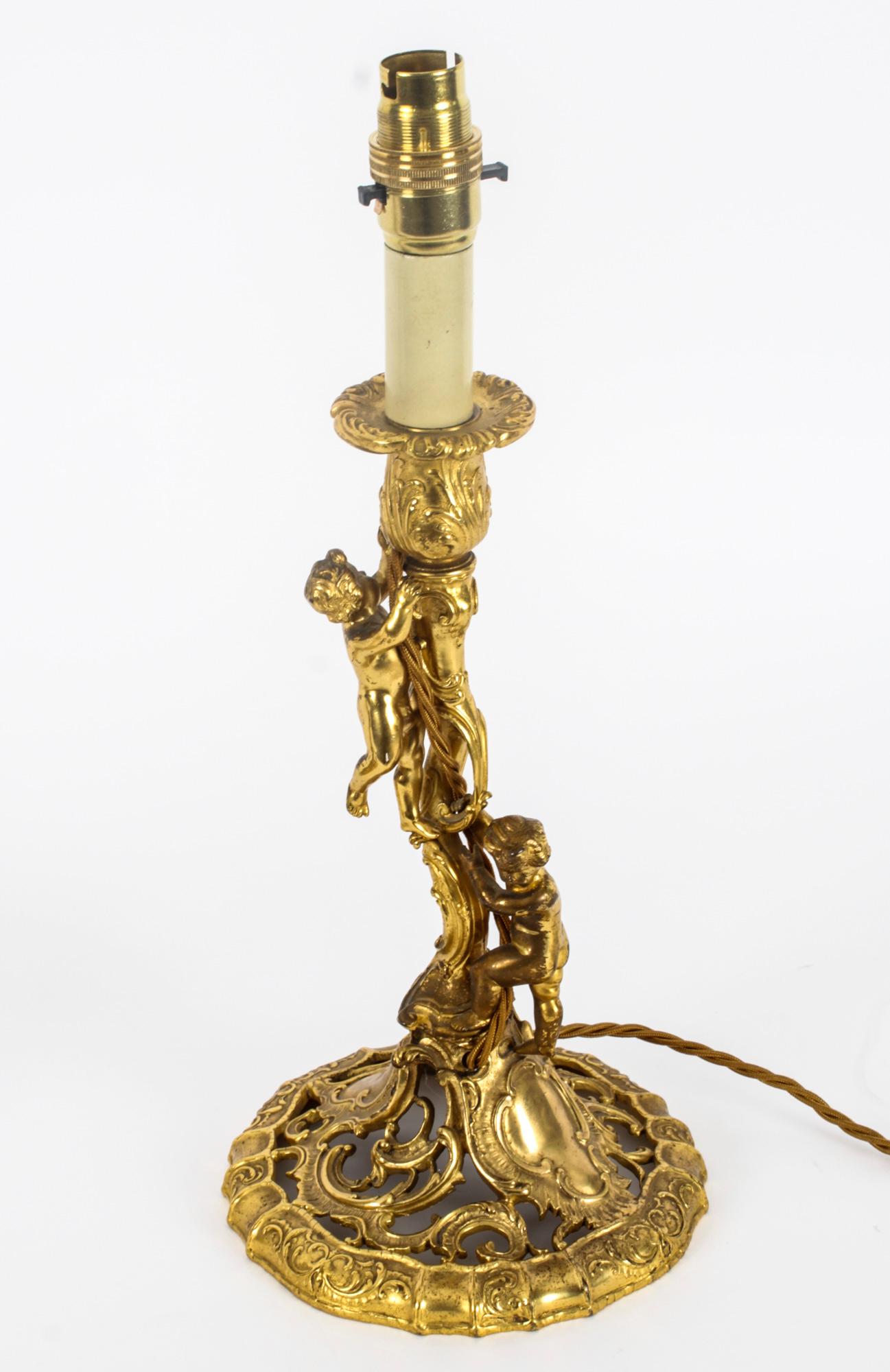 Antique Pair French Ormolu Rococo Cherub Table Lamps 19th Century 3