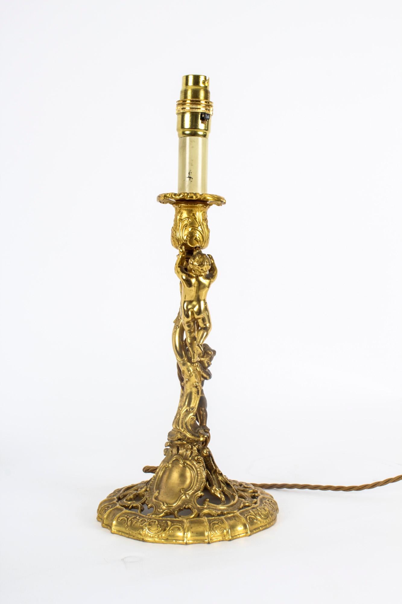 Antique Pair French Ormolu Rococo Cherub Table Lamps 19th Century 5