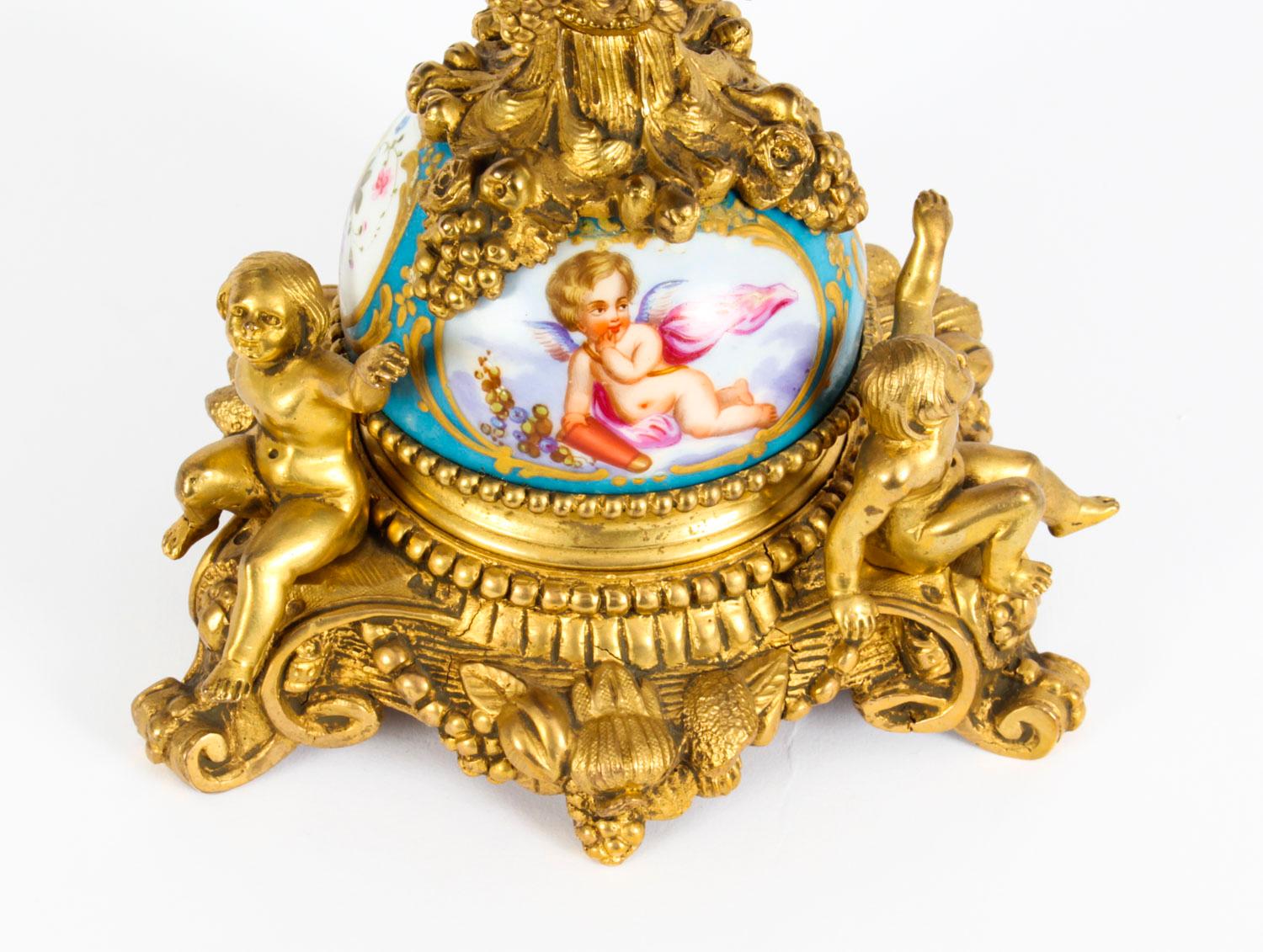 Porcelain Antique Pair French Ormolu & Sevres Bleu Celeste Tazza's 19 century