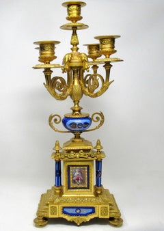 Antique French Ormolu Sevres Blue Porcelain Candelabra France 19th Century, Pair
