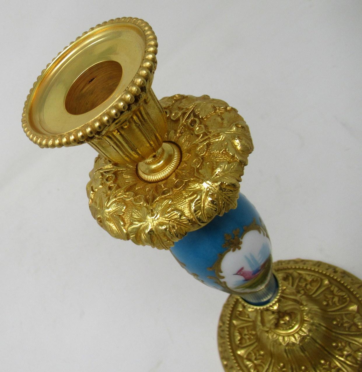Antique Pair of Ormolu Sevres Porcelain Gilt Bronze Candlesticks Candelabra 2